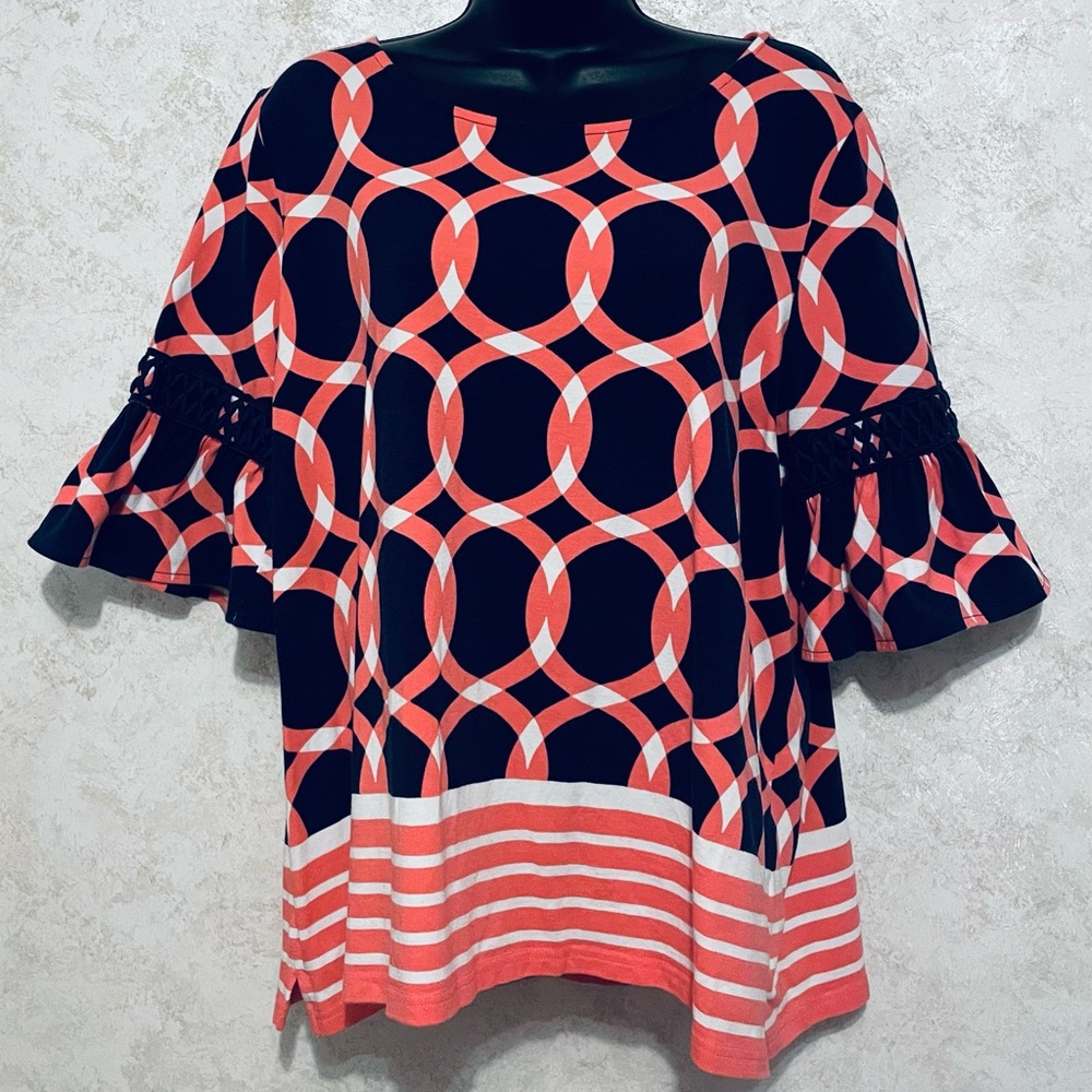 Crown & Ivy Petite Women's Pullover Pink Black Short Sleeve Black Lace Size PXL